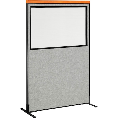 Interion By Global Industrial Interion Deluxe Freestanding Office Partition Panel w/Partial Window 48-1/4inW x 73-1/2inH Gray 694688WFGY